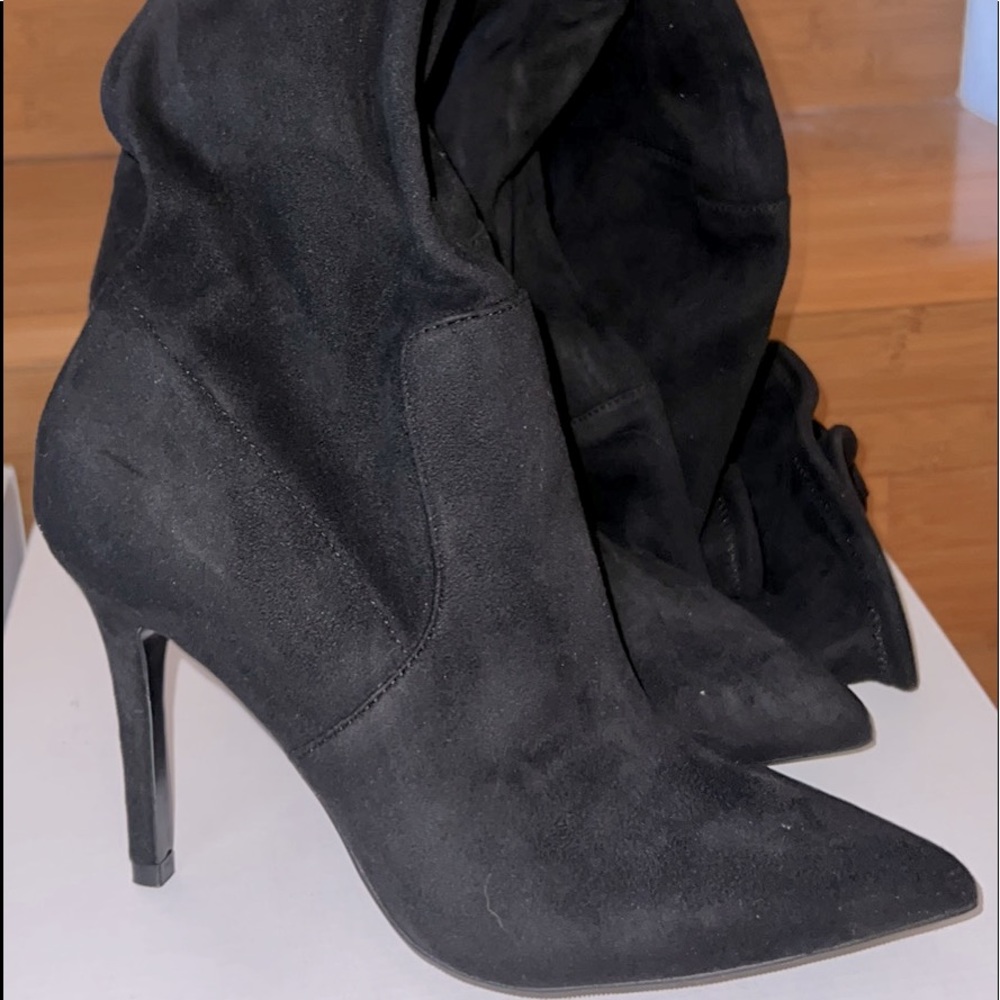 Also over the knee suede heels